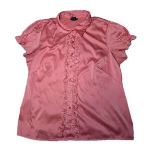 Bob Mackie Studio Salmon Pink Dusty Rose Satin Ruffle‎ Lace Blouse Womens 16